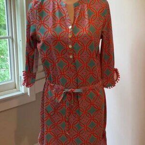 Tracy Negoshian Sheath Dress with Gold Button and Pom Embellishments Sz XL